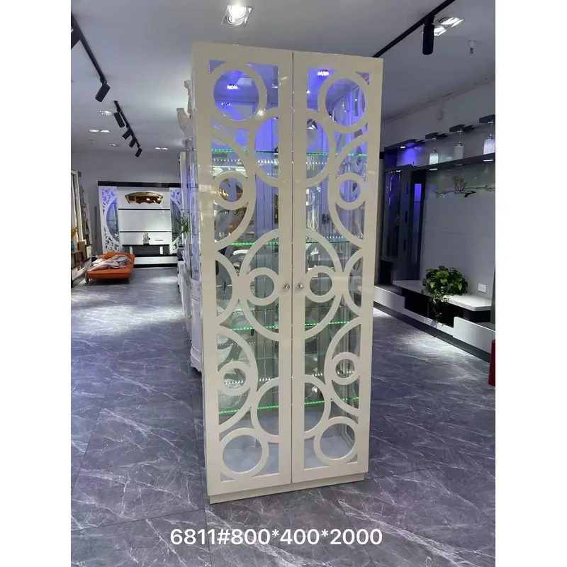 Elegant Wine Cabinet Piano Finish High Density Board Tempered Glass Display Locker Modern Home Bar Storage