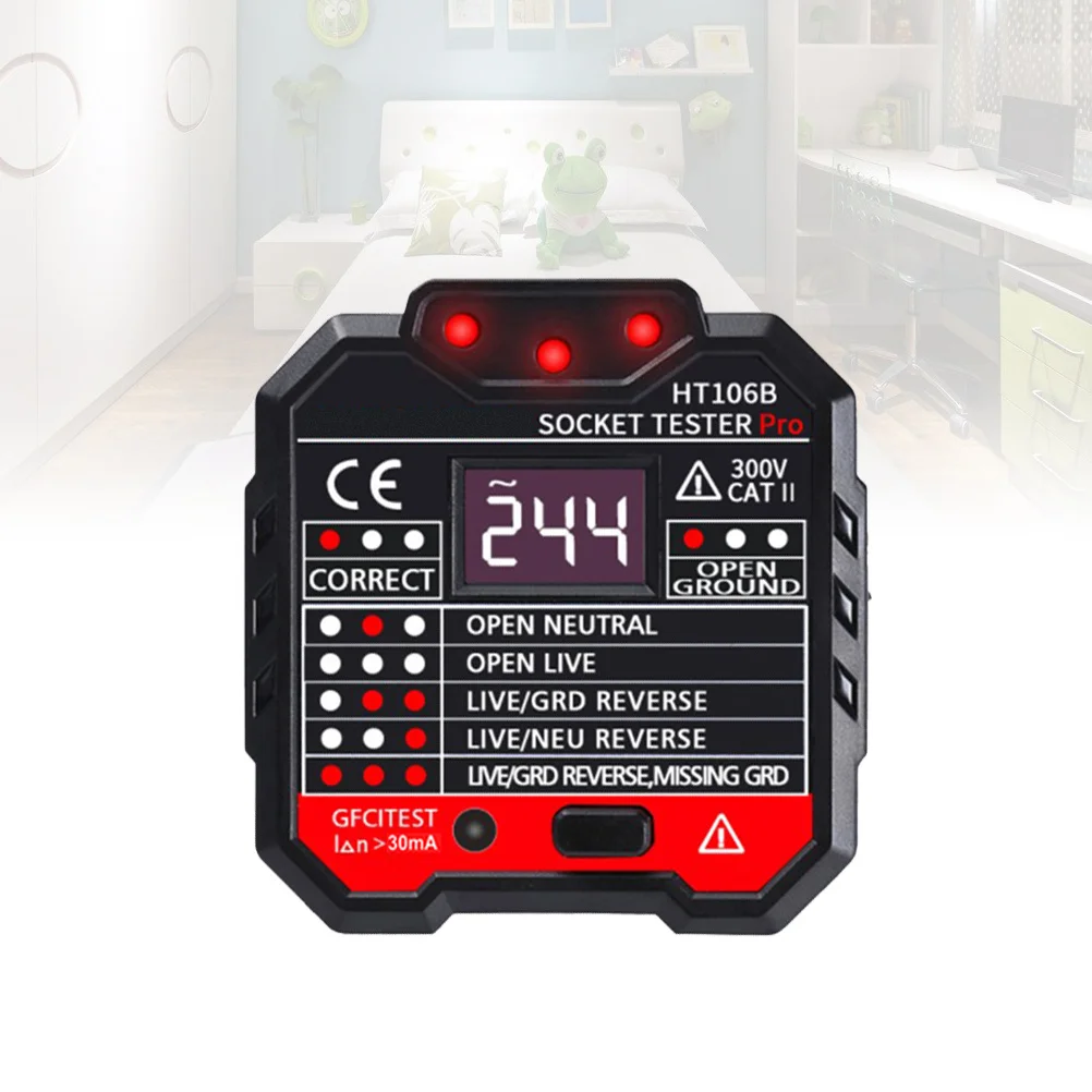 

Ht-106B Phase Socket Tester with Voltage Backlit LCD 7 Indicator Lights for Wire Check Uk Plug Digital