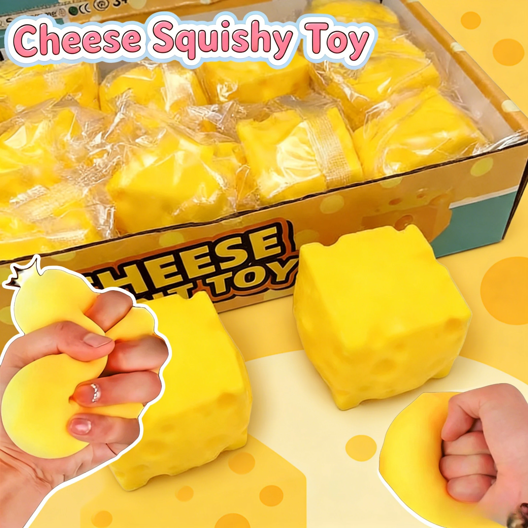 Novelty Cheese Shaped Squeeze Toy Soft Quick Rebound Sensory Gadget Stress Relief Desktop Ornament for Holiday Home Decor