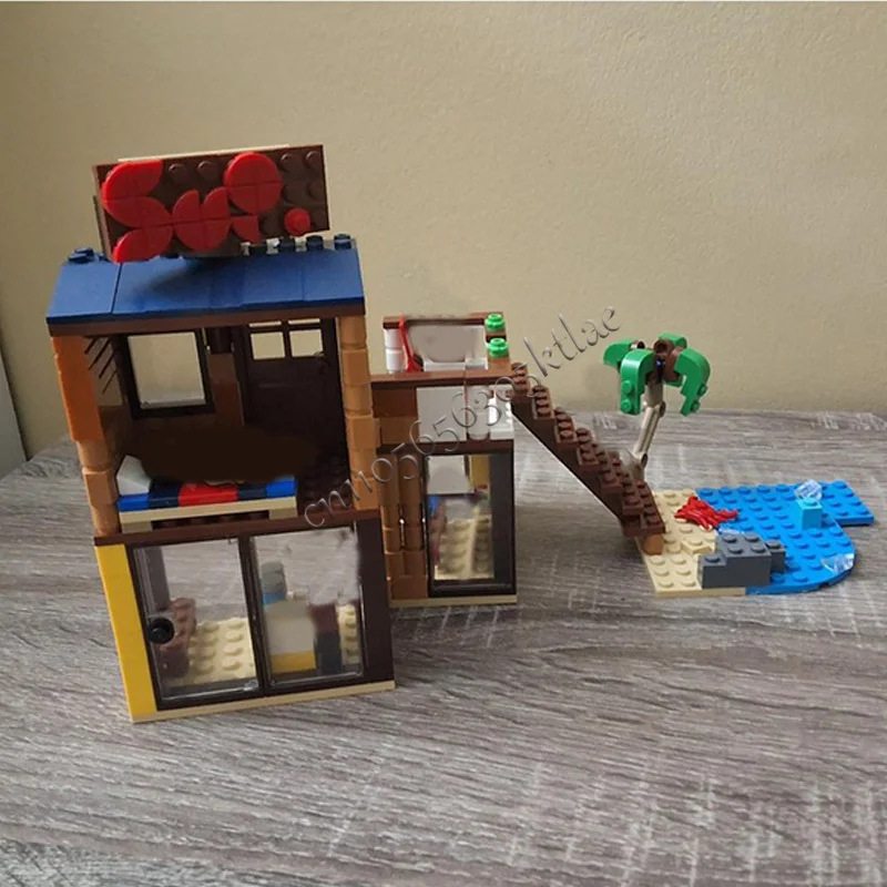 บ้านติดตั้งบนถนนริมชายหาด 231 ชิ้น ชุดตัวต่อแบบโมดูลาร์ MOC ปรับแต่งได้ รุ่นยอดนิยม ประกอบง่าย สร้างสรรค์ ของเล่น DIY ของขวัญ