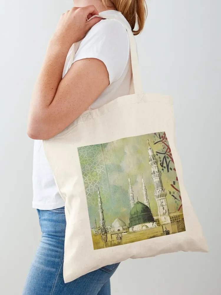 Masjid Nabawi Painting Tote Bag canvas bags woman shopping bag canvas tote bags Shopper handbag Tote Bag