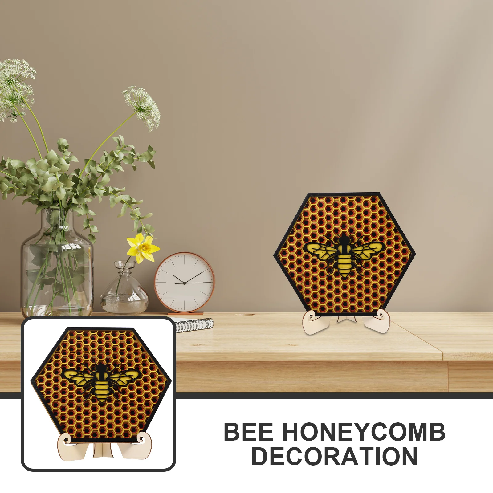 

1pcs Wooden Bee Honeycomb Decor Farmhouse Tabletop Centerpiece Spring Party Decoration Bee Festival Ornament Rustic Wood Craft