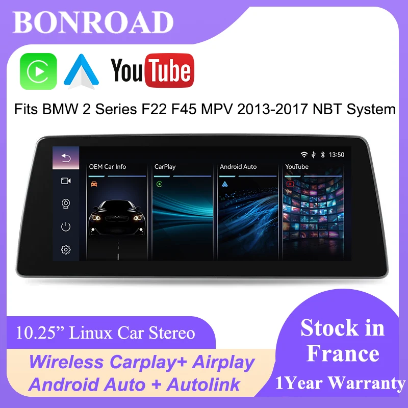 Bonroad 10.25" Wireless Carplay Android Auto Linux Carplay Display For BMW 2 Series F22 F45 MPV 2013-2017 NBT System Mirror Link