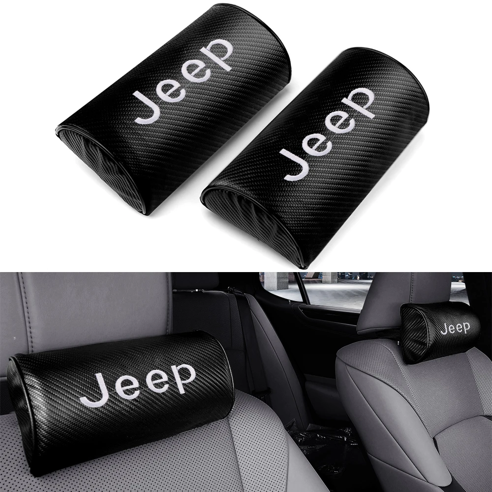 

1/2pcs Carbon Fiber Car Headrest Neck Pillow Neck Protector Pad For JEEP Grand Cherokee Renegade Wrangler Renegade Compass Valve