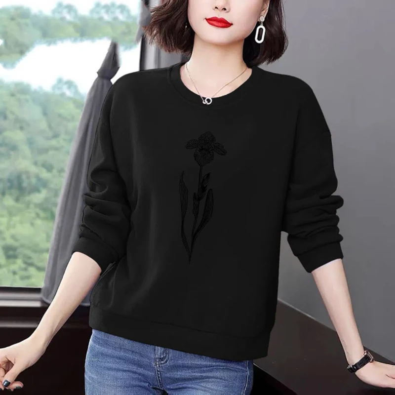 Simplicity Casual Autumn/Winter New Women\'s O-Neck Printing 3D Fashion All-match Loose Long Sleeve Pullovers Sweatshirts Tops