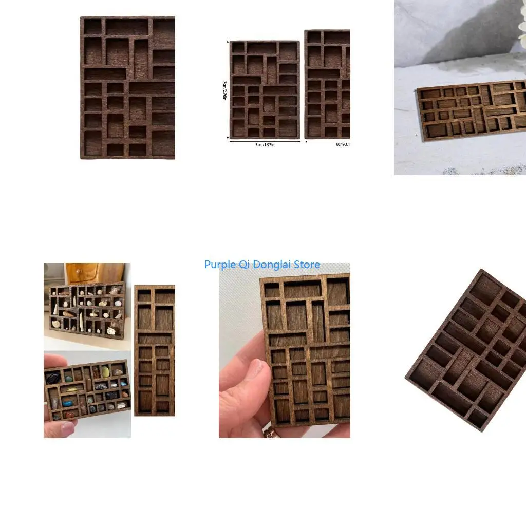L21E Portable Wooden Storage Box Miniature Handmade Jewelry Holder Pocket Sized Crystal Display Shelf for Collectors