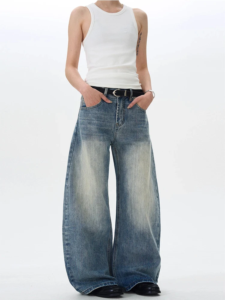 

Синие винтажные джинсы с узором под бамбук, мужские, свободные, с широкими штанинами, повседневные, прямого кроя, молодежные, модные, на все сезоны