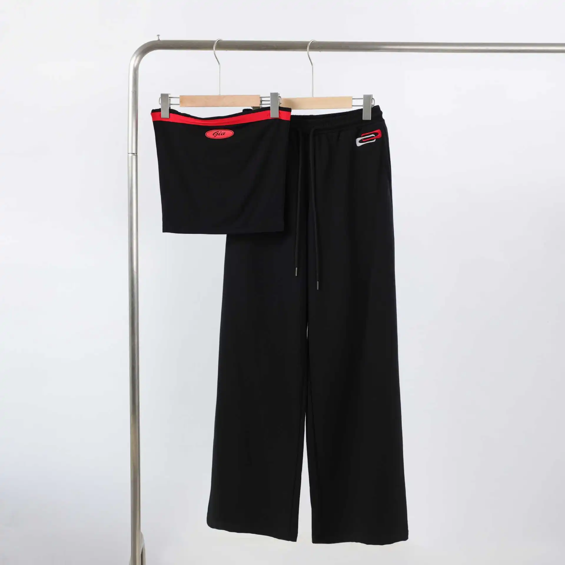 Iamgia Vintage Spice Girl Clash 25SS Sexy Sheath Top Straight Wide Leg Pants Mopped Casual Set