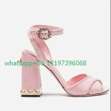 

Lady bling pearl pink buckle chunky heel sandals elegant peep toe buckle strap slingback rhinestone high heels 34-43 footwear