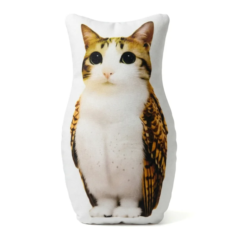 Gaslight Gatekeep Girlboss Meowl Kissen Katzen-Eulen-förmiges lustiges Meme-Kissen Brainrot Stofftier-Dekokissen Gen Z Kissen