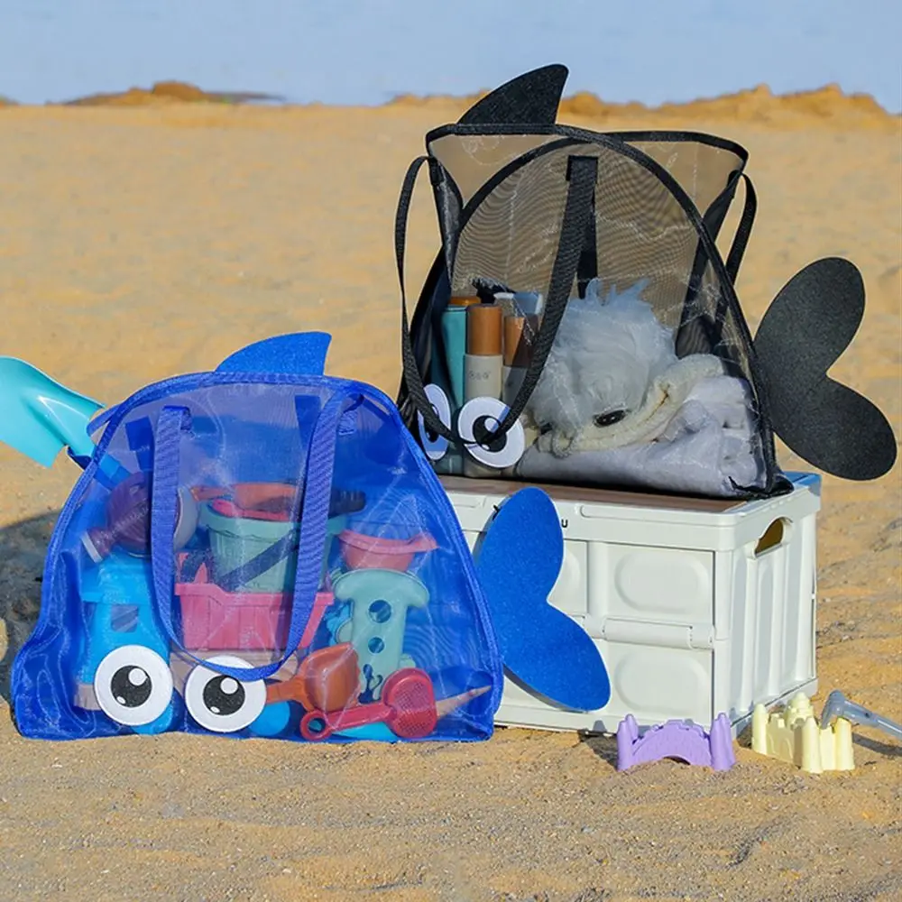 

Large Capacity Mesh Beach Bag Big Eyes Foldable Sand-Proof Beach Tote Bag Lightweight Breathable Shell Collecting Bag