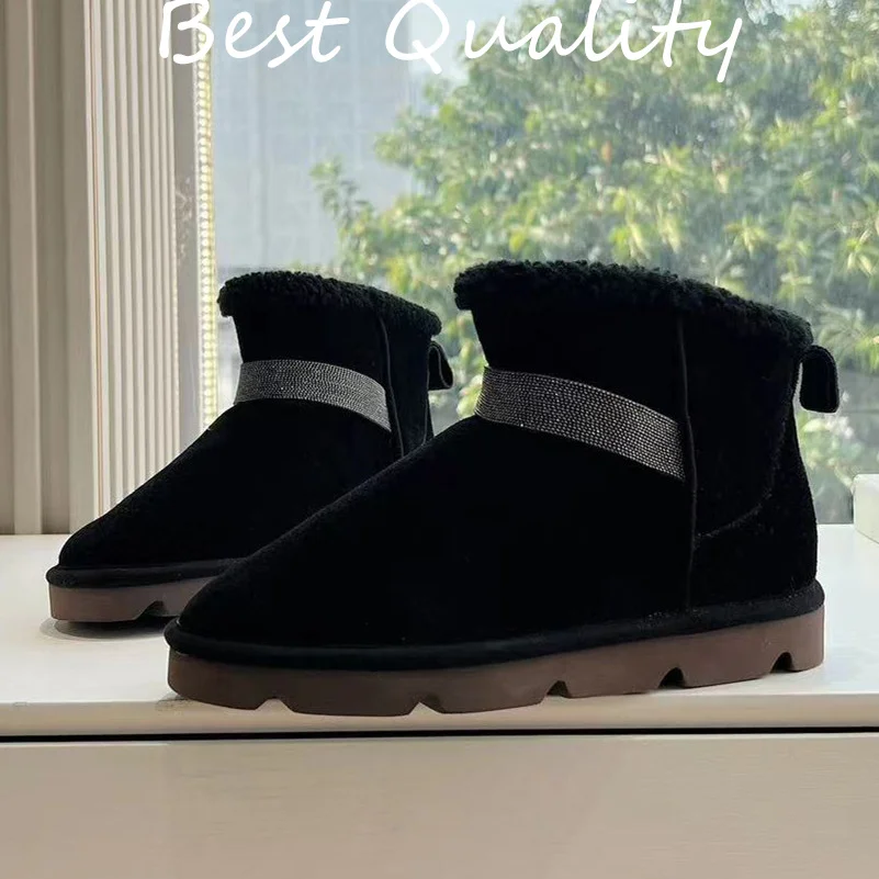 

2024 Summer Women's Snow boots Short ankle boot Thick Sole Warm Round Toe Flat Shoes Winter Warm Metal Decoration
