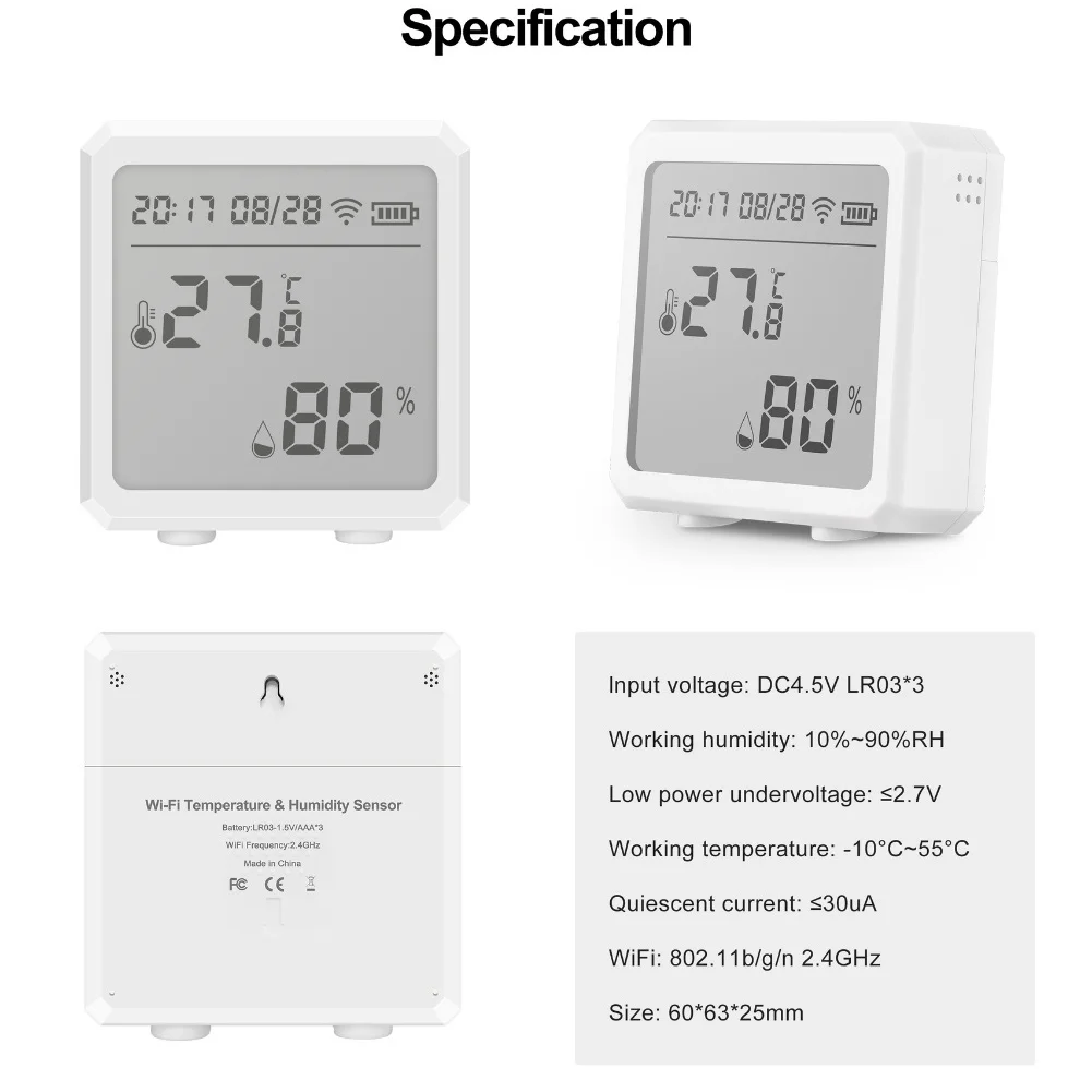 

Smart для датчика температуры и влажности Zigbee для внутреннего использования, мониторинг дистанционного управления для управления качеством воздуха