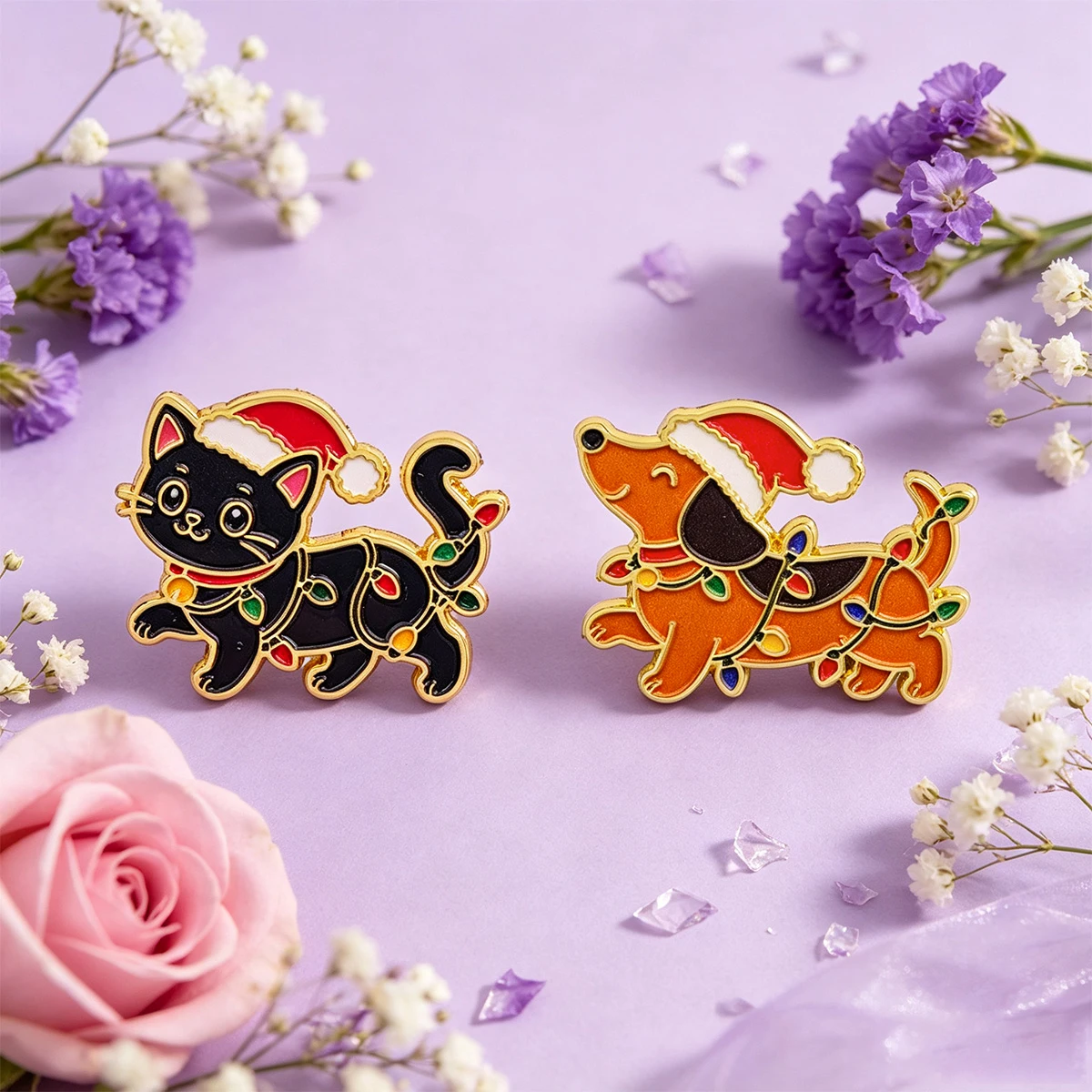 2개/세트 귀여운 크리스마스 검은 고양이 에나멜 핀 만 - Embroidery Simple 리뷰 및 가격
