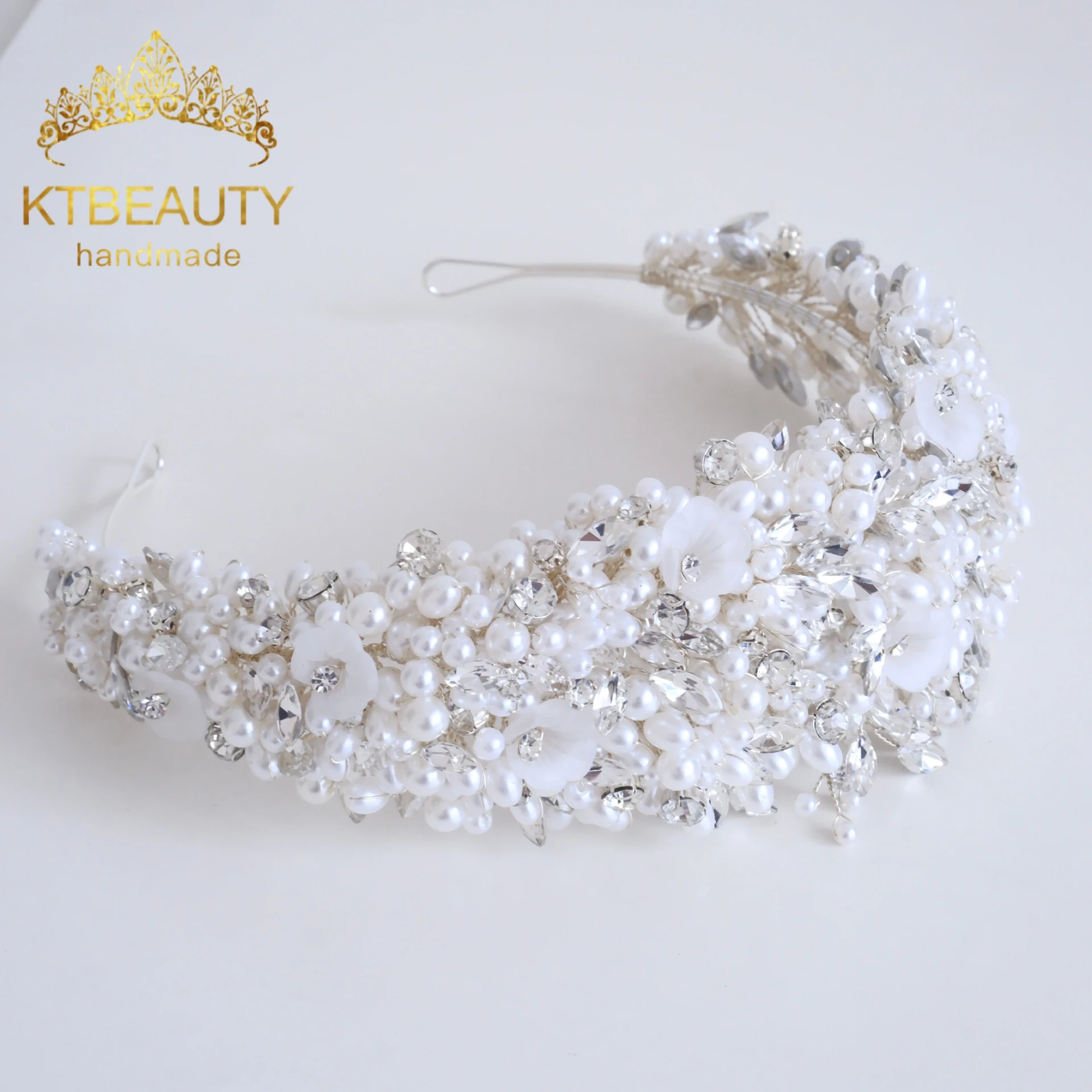 

Ktbeauty Women's Bridal Headpiece with Crystal White PearlHandmade Fashionable Trendy Hair Jewelry Accessory for Wedding Parties