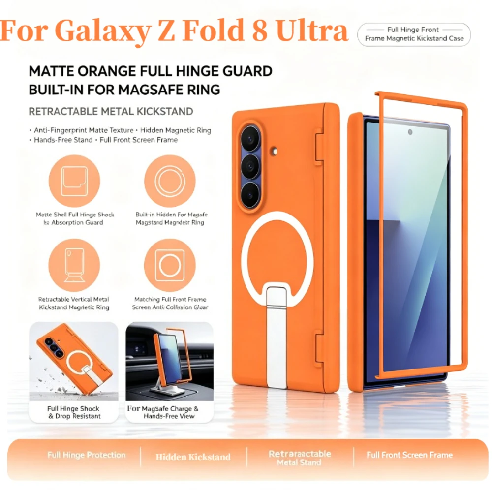 Luxury Built-in Screen Protector Hinge Anti-drop Magnetic Case For Samsung Z Fold 8 Ultra For MagSafe Hidden Stand Protect Cover
