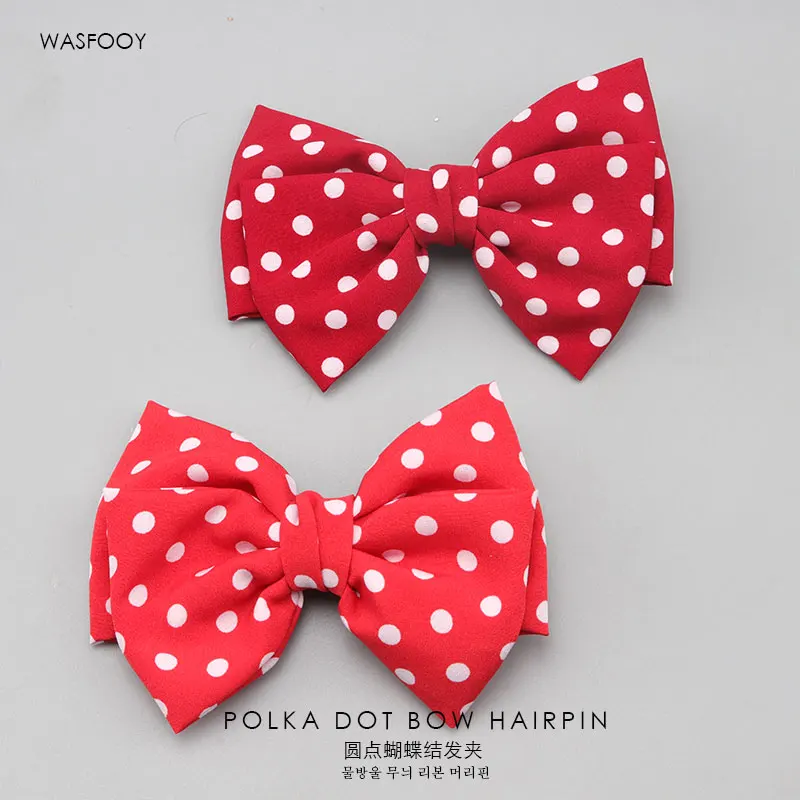 Japanese Korean Version Of Polka Dot Bow Hairpin Female Red Handmade Fabric Top Clip Crocodile Clip Hair Clip Jewelry Wholesale