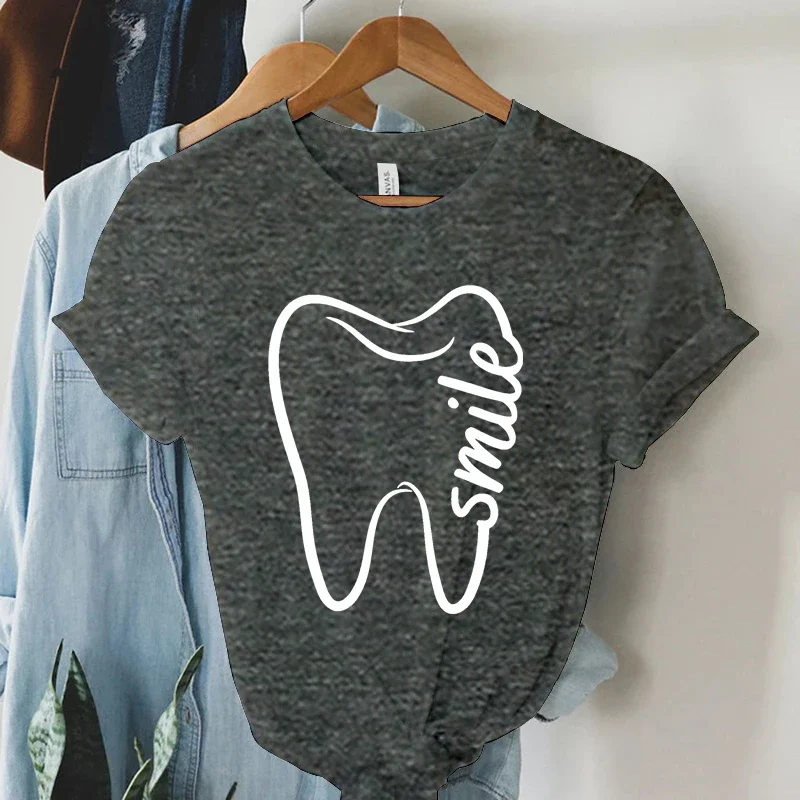 قمصان نسائية على الموضة Harajuku بلوزة نسائية بنمط أسنان كرتونية وأكمام قصيرة كاجوال أساسية بلوزة نسائية عصرية #4