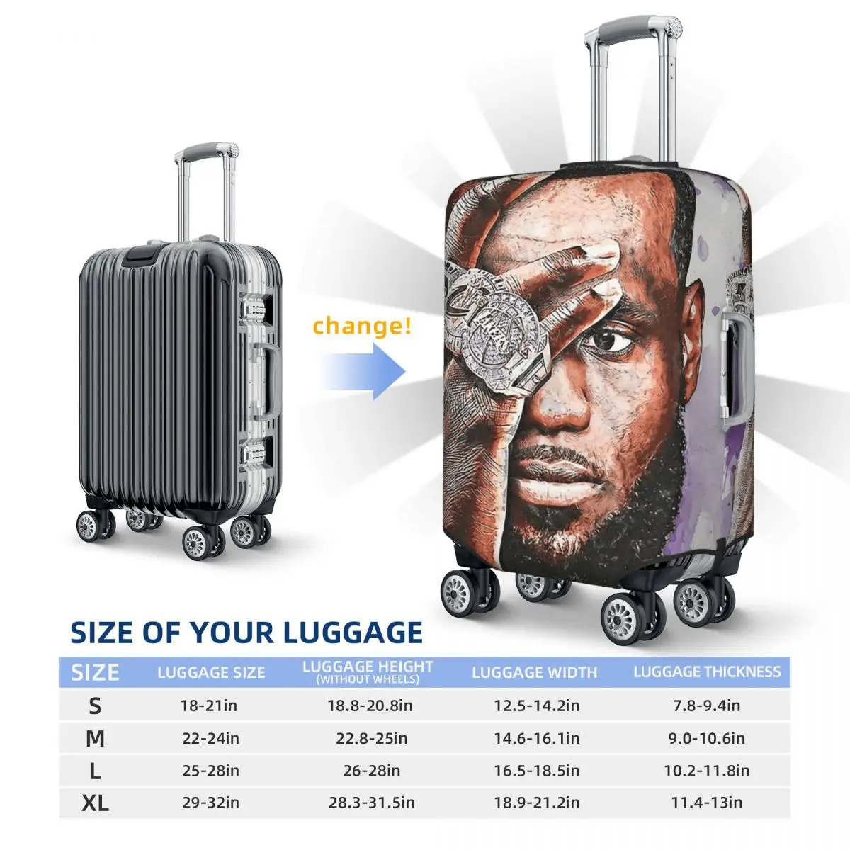 Illustration LeBron James Art Kofferhülle Schutz Elastische Reisegepäckschutzhüllen für 18-32 Zoll