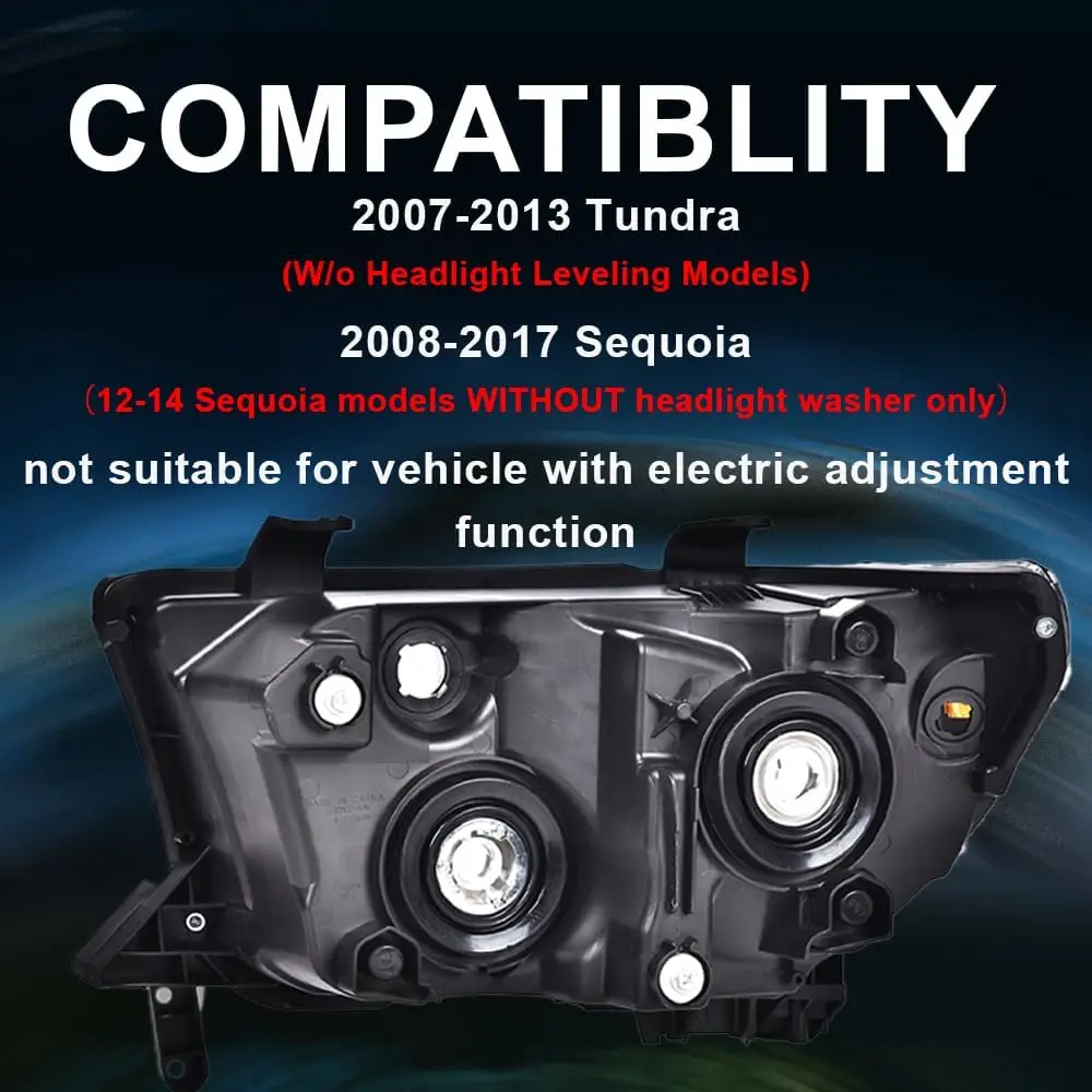 Compatible Left and Right Pair Front Headlight Assembly for Toyota Sequoia 2008-2017 & Tundra 2007-2013 Bumper Headlamps 811100C