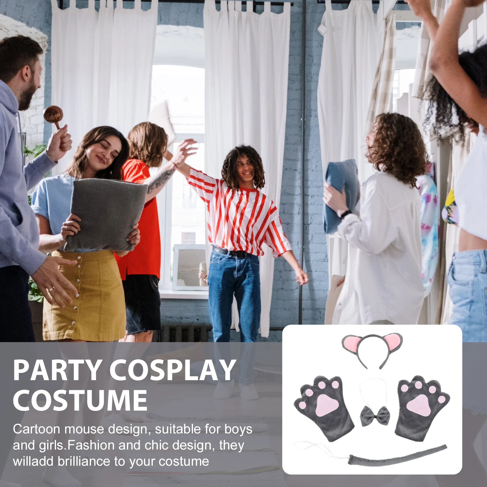 

2 Sets Party Cosplay Costume Ears Headb Tail Cosplay Costume Party Accessories Short Animal Halloween Hairb DIY Decor