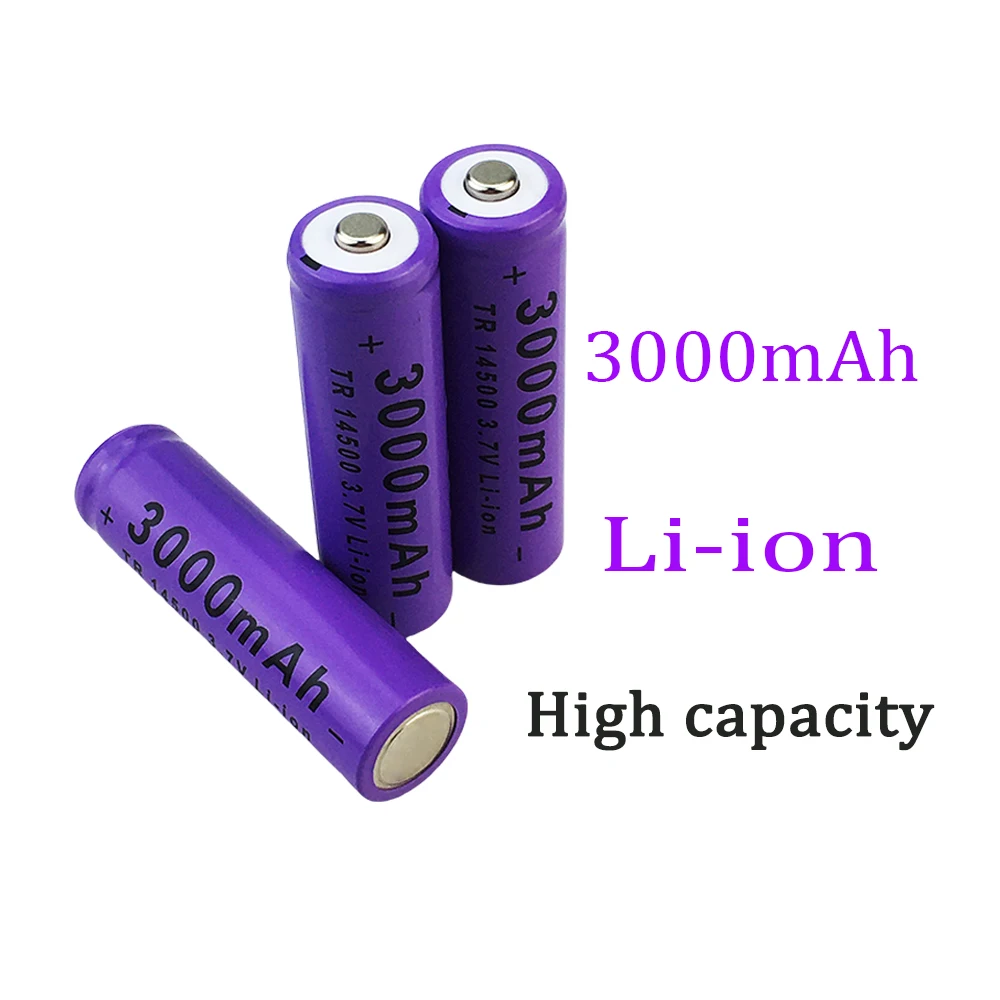 2024 NEW 14500 Li-ion Battery 3.7V 3000mAh Rechargeable Battery For Torch Led Flashlight Toys+charger