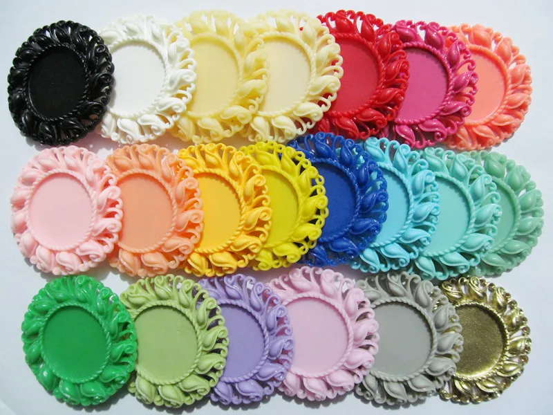 

30pcs Round Flatback (21 Colors) Resin Flower Frame Charm Finding,Filigree Border Base Setting Tray, for 25mm Cabochon/ Cameo