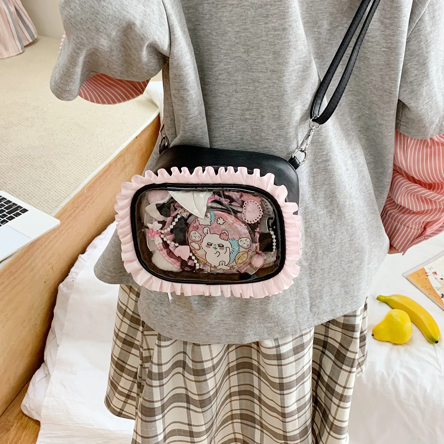 

Richme Lolita Women Ita Bags Designer Mini Doll Show Dustproof Lace Ruffles Crossbody Shoulder Bag DIY Anime Badge Bolso Mujer