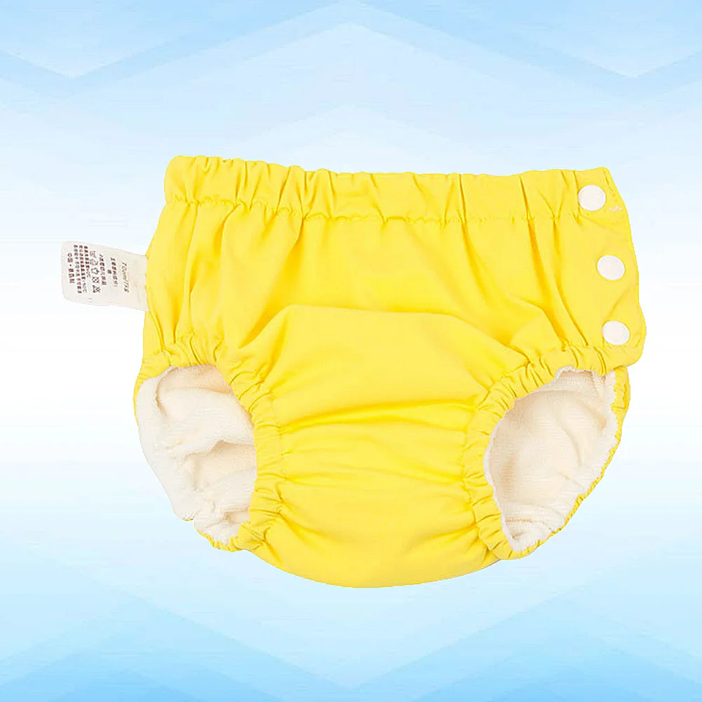 

Baby Swimming Pants Waterproof Washable Diaper Pants Polyester Cartoon Print Adjustable Swimming Swimwear Yellow 90cm