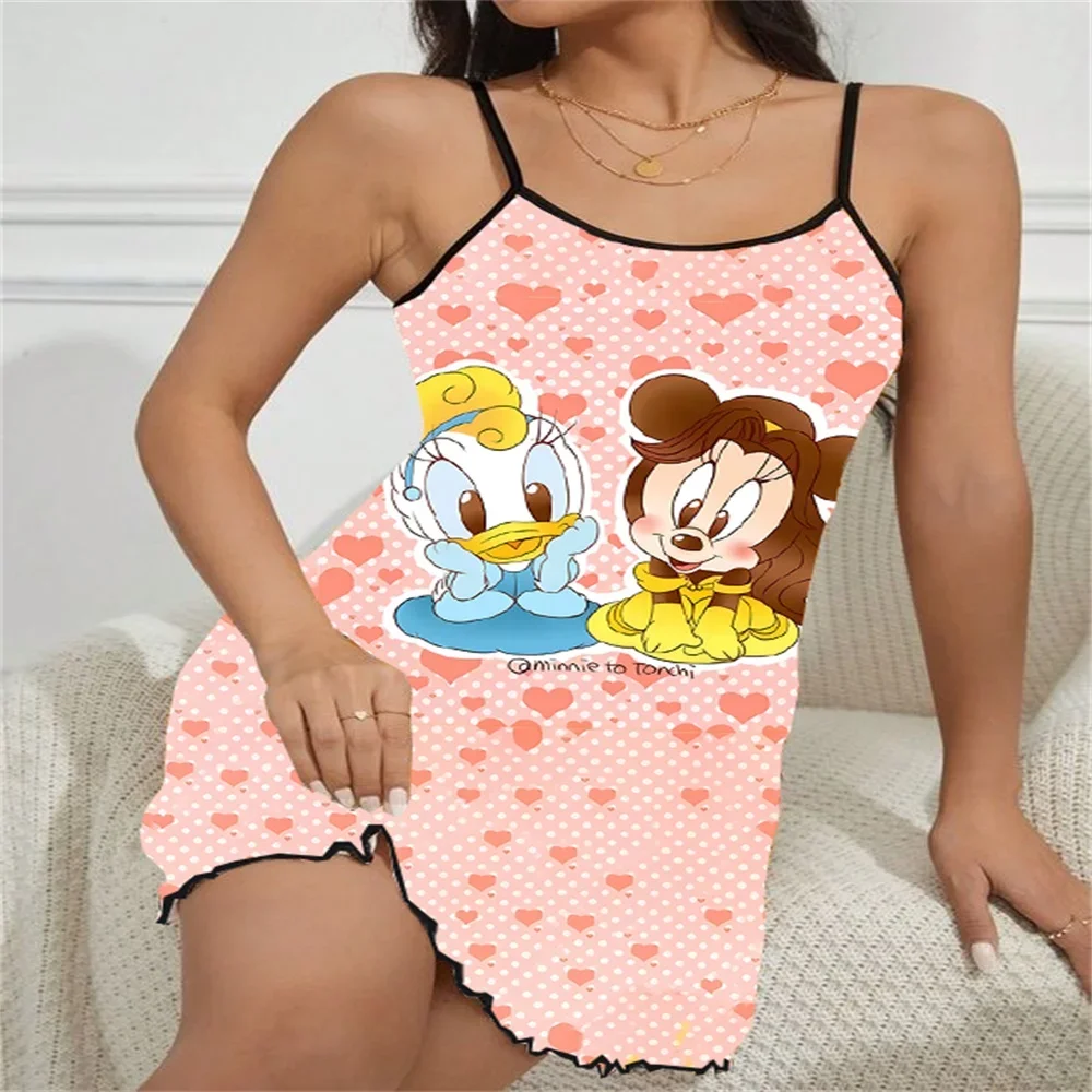 

Summer Sleeveless Sleepwear for Women Sexy Charming Female Satin Texture Sleeping Dress Cartoon Pattern Print Women's Pajama