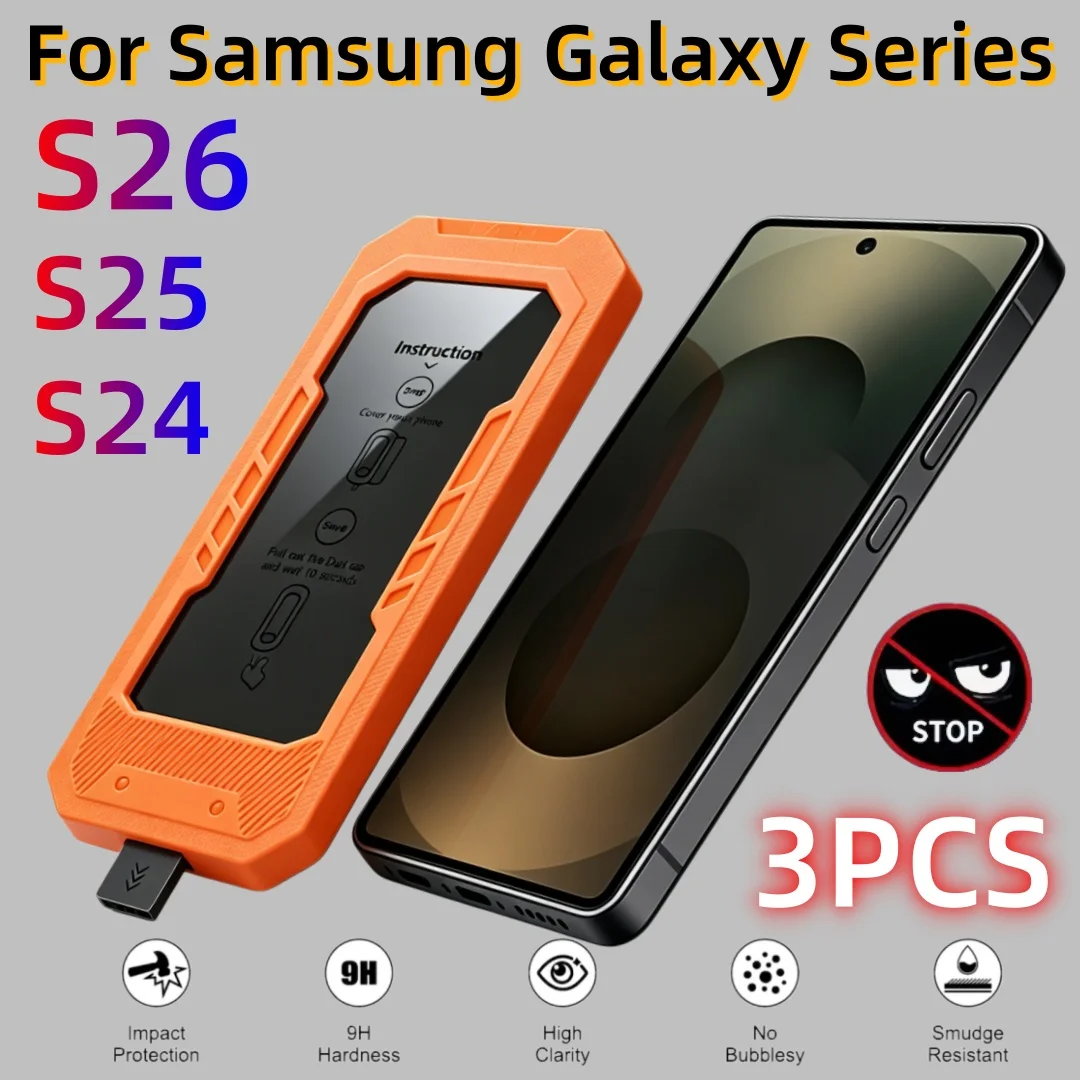 

3Pcs For Samsung Galaxy S26 Ultra S25 edge S26Plus S24 Anti-Peeping Screen Protector Tempered Glass Protector Fingerprint