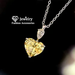 CC Necklace Pendants For Women Silver Color Yellow Heart Cubic Zircon Bridal Wedding Engagement Fine Jewelry Party CCN287