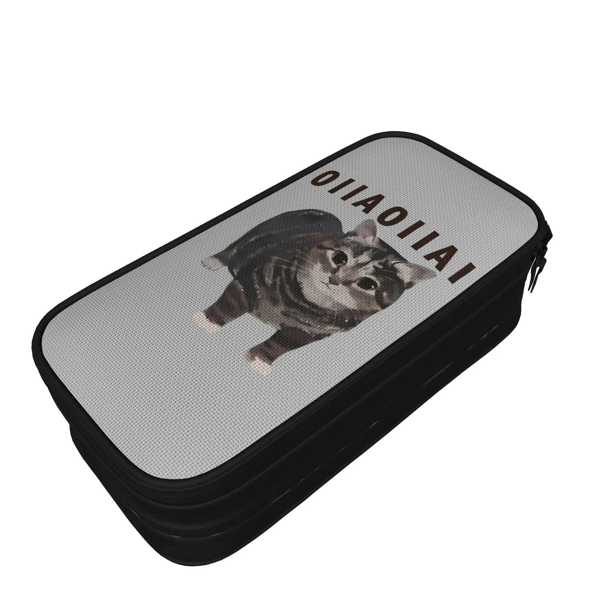 Creative OIIAA OIIAA Funny Spinning Cat Meme Pencil Case Humor Brainrot Pencilcases Pen Large Storage Bag Zipper Stationery