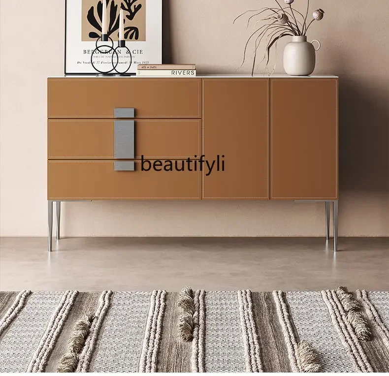 D178 Y LBX Saddle Leather Sideboard Chest of Drawers Stone Plate Entrance Cabinet Modern Minimalist Tea Cabinet