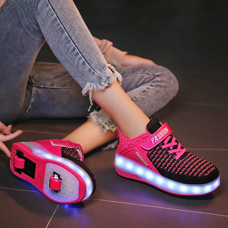 

Roller Sneakers For Kids Summer Girls Fashion Casual Sports Toy Games 2 Wheels With Boots Children Boys Light LED Shoes