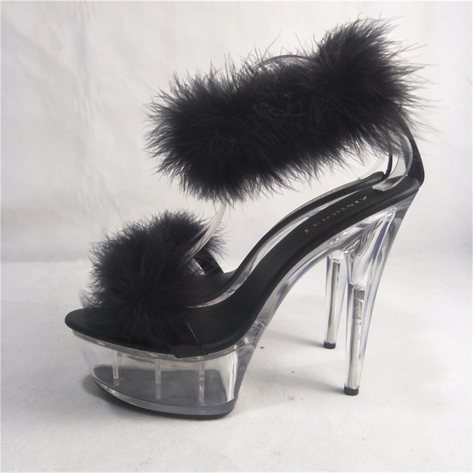 

Women's Clear Transparent Heels with Plush Ankle Wrap, Crystal Platform Stilettos 15CM Dress Shoes for Holiday Parties​