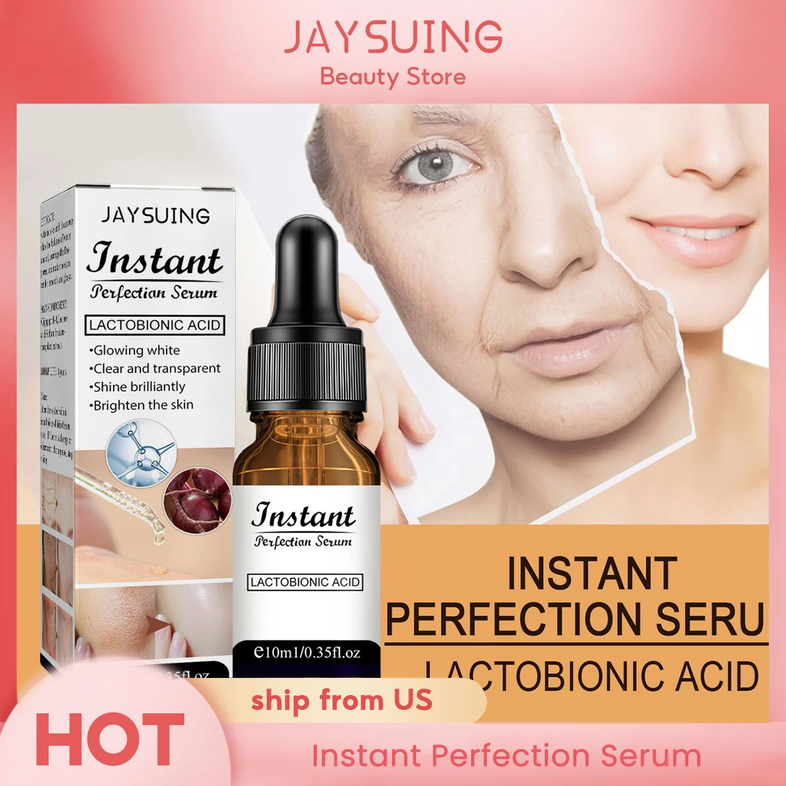 Anti Wrinkle Skin Care Face Serum Glowing White Clear & Transparent Shine Brilliantly Brighten Skin Instant Perfection Serum