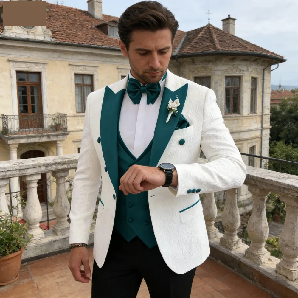 

Мужской свадебный смокинг с цветочным принтом, комплект из 3 предметов: двубортный пиджак с жилетом и пикообразными лацканами, модный костюм для жениха, мужской свадебный наряд