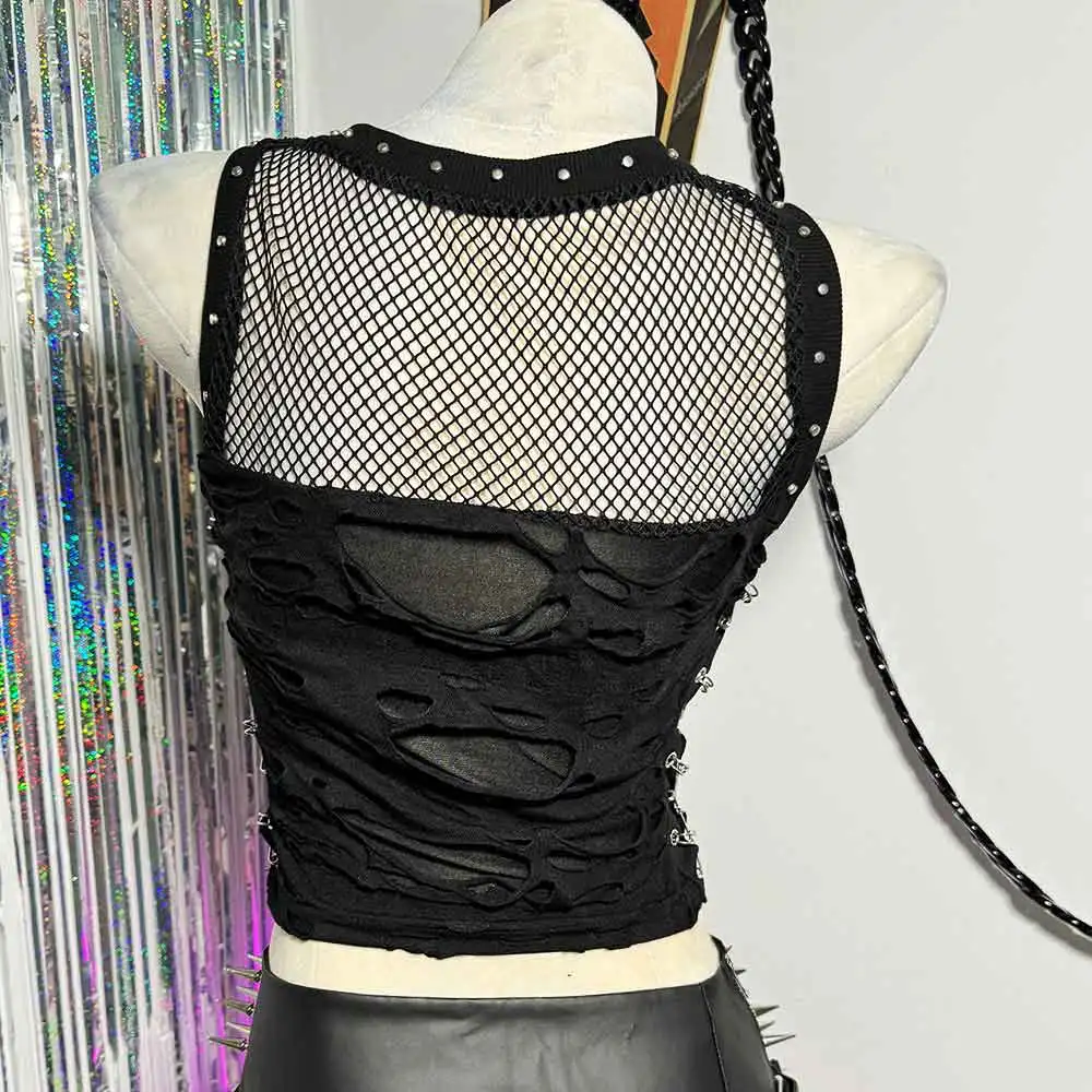 في سن المراهقة Harajuku دبوس Y2K القمم خمر 90s DIY بها بنفسك E-الفتيات يدوية الشرير الصخرة ملابس للنادي ايكو ايمو الجرونج القوطية تانك القوطي Kawaii الجمجمة #5