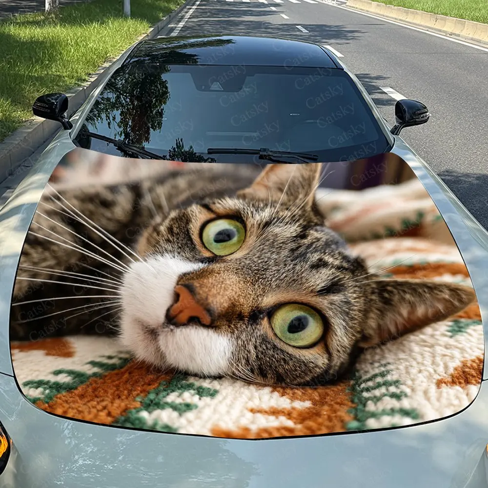 Cute Pet Cat Car Hood Wrap Color Vinyl Sticker Truck Graphic Bonnet Auto Accessories Decoration Protect Decal Gift Hood By Air