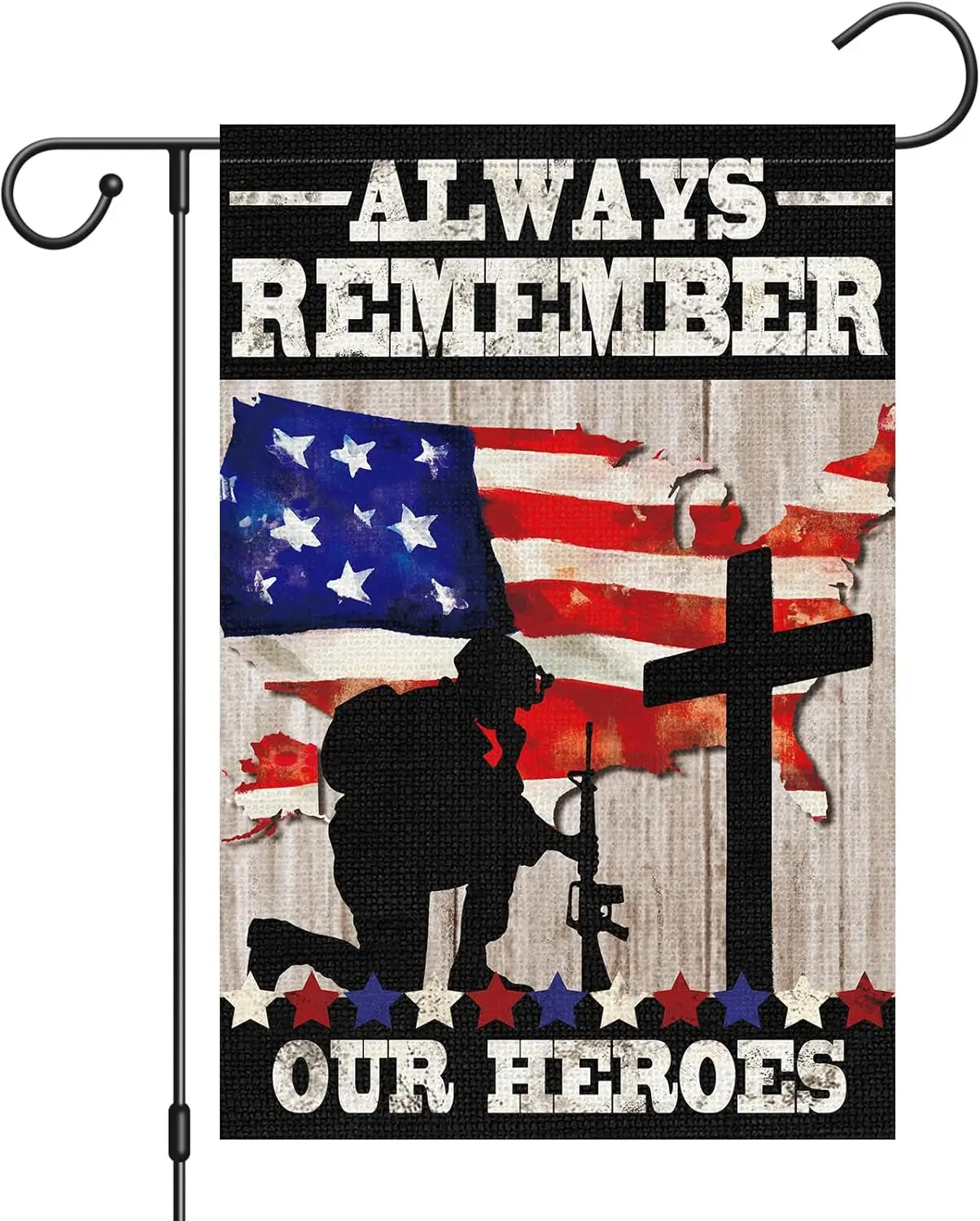 Heyfibro Memorial Day Garden Flag 12x18 Inch Double Sided, Patriotic Soldiers Heroes Yard Flags Always Remember Our Heroes B yyi