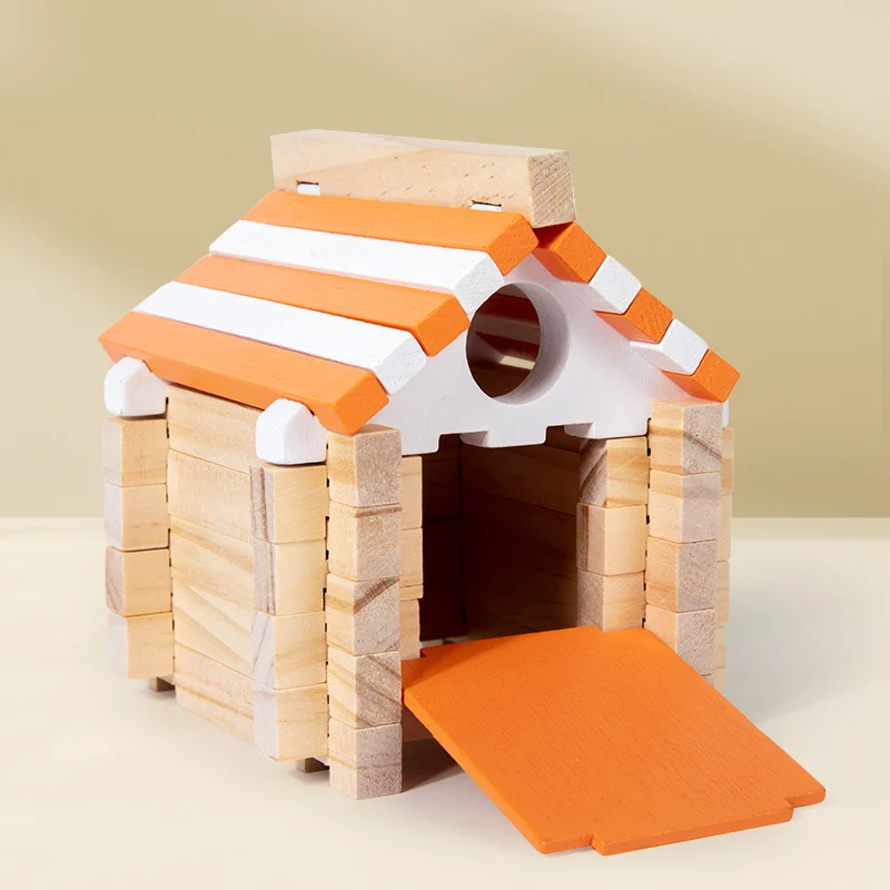 DIY บล็อกอาคารไม้ชุด Mini House Montessori การเรียนรู้ของเล่นเด็ก Early Education สร้างสรรค์ไม้บล็อกซ้อนของเล่น