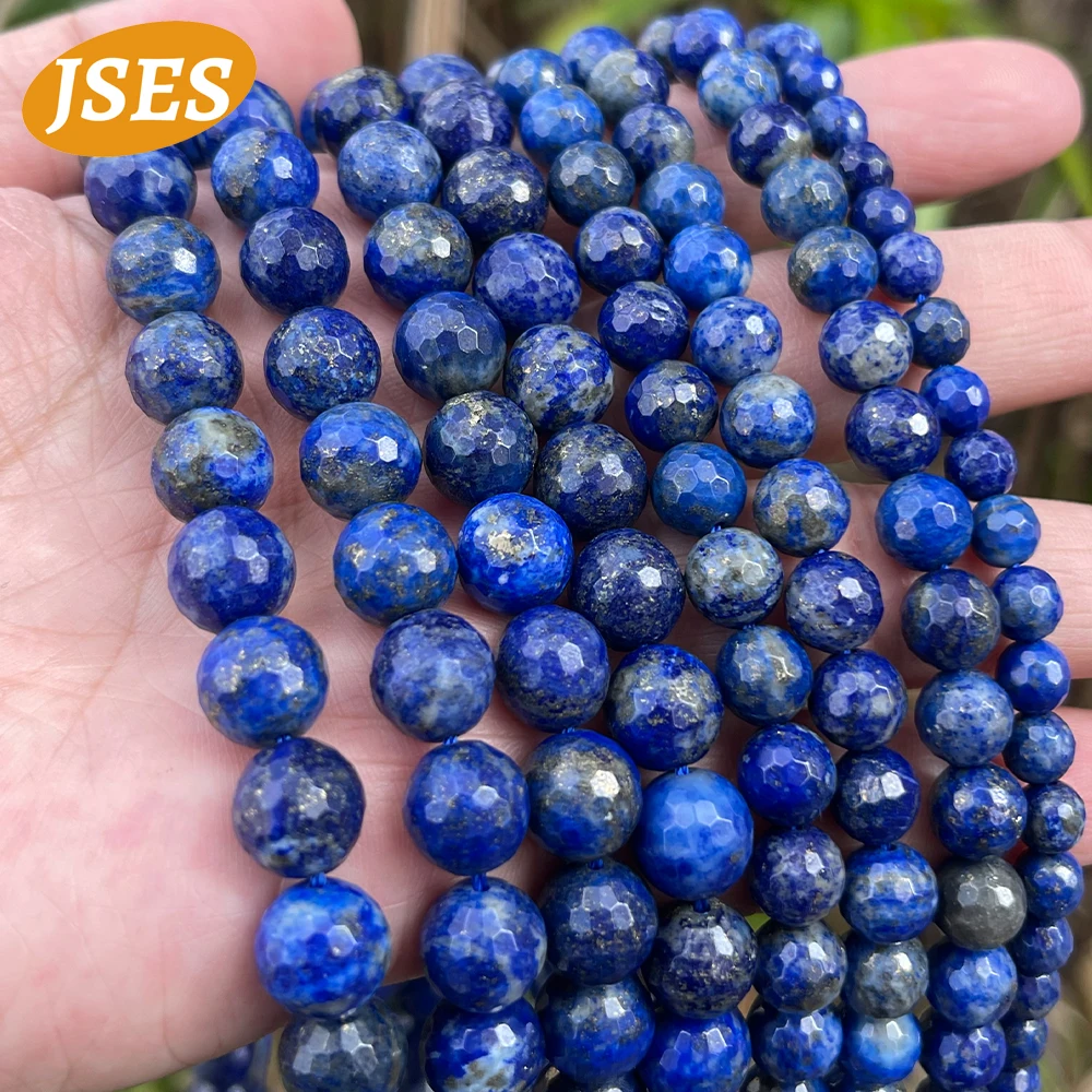 

Natural Lapis Lazuli Faceted Beads Non Staining Loose Space Bead for Jewelry Making 4/6/8/10mm Bracelet Necklace DIY Accessories