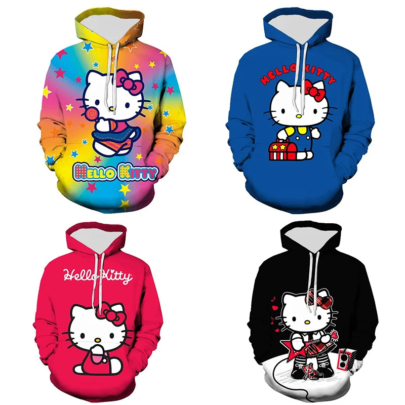 

2024 New Hello Kitty Hallowmas Kawaii Cartoon Free Spring and Autumn Print Hooded Sweatshirt Fashion Coat