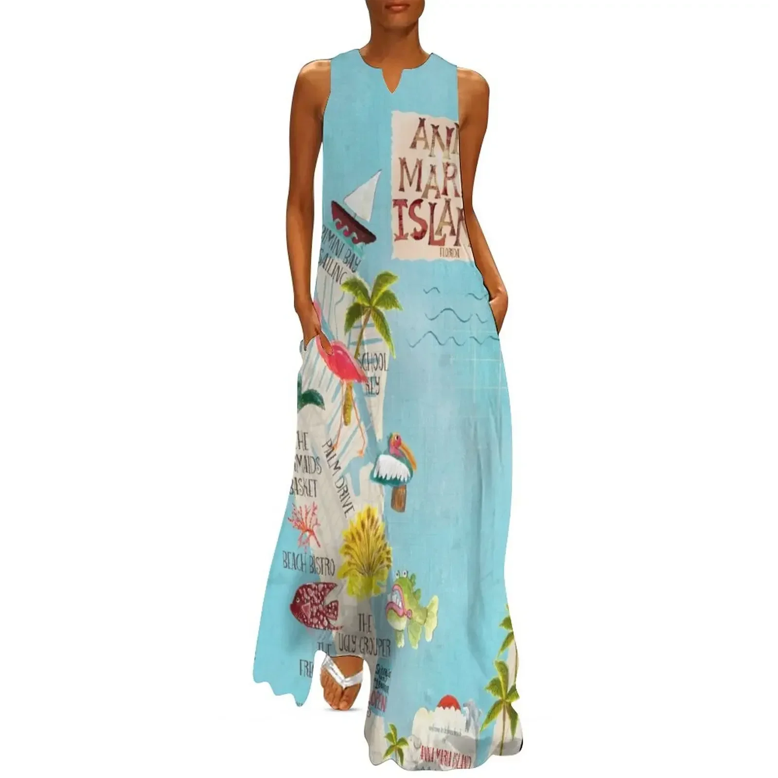 

Anna Maria Island Florida//custom island map design and pattern Long Dress elegant women's sets Cocktail of dresses dress Dress
