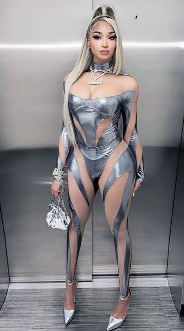 

DS Technology Future Mechanical Sensation GOGO Dance T Performance Suit Sexy Me See-tough Splice One-piece Outfit