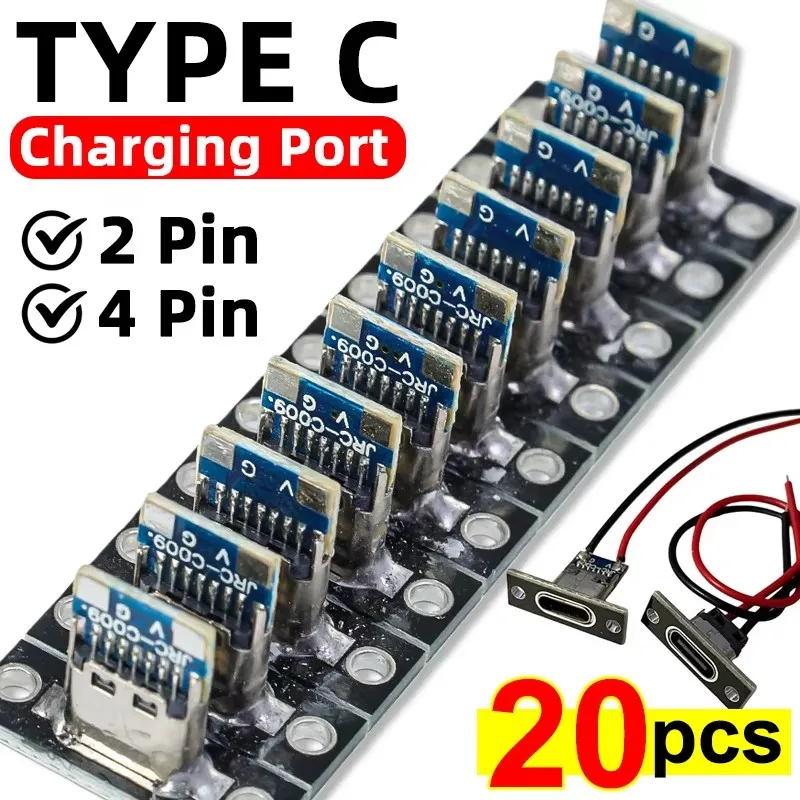 5/20Pcs Type-C 2Pin 4Pin Female Connector Jack Data Charging Port Connector Small Electrical Charging Base with Fixing Plate