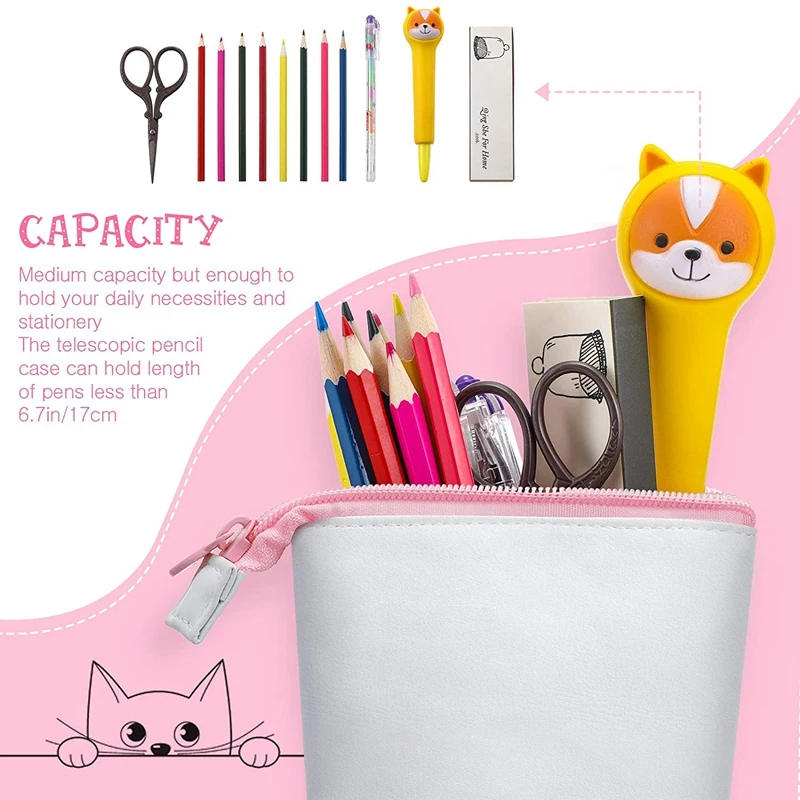 3 Pieces Telescopic Pencil Case Pencil Holder Canvas Dual-Use -Up Stand Pencil Bags For School Office College