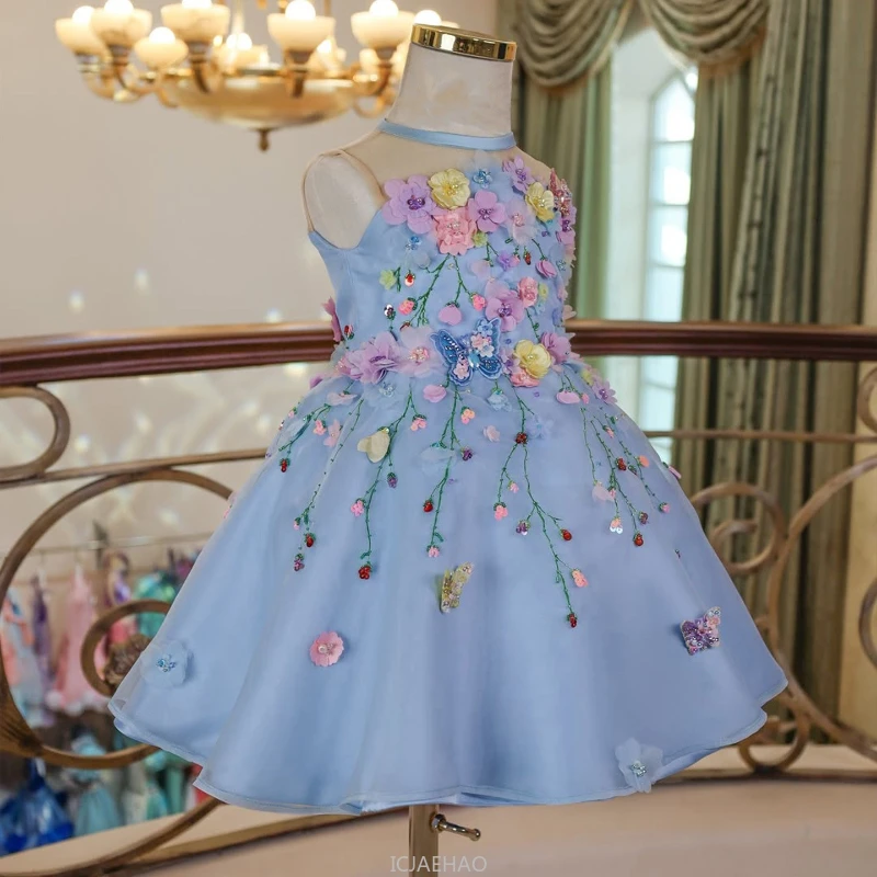 

Party Dress Girls Tulle Dresses Clothes Children Piano Performance Host Tutu Wedding Flower Gown New CostumeBirthday Princess