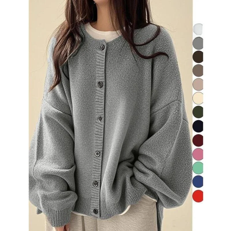 

Women's Pure Color Button Front Knitted Cardigan Cross-Border New Sle Collar Nine Sve Length Resistant Cardigan